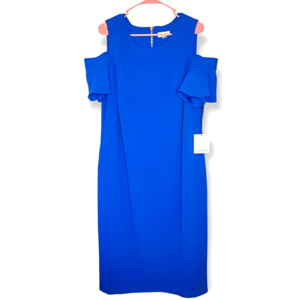 Calvin Klein Midi Dress Cold Shoulder Royal Blue 16W